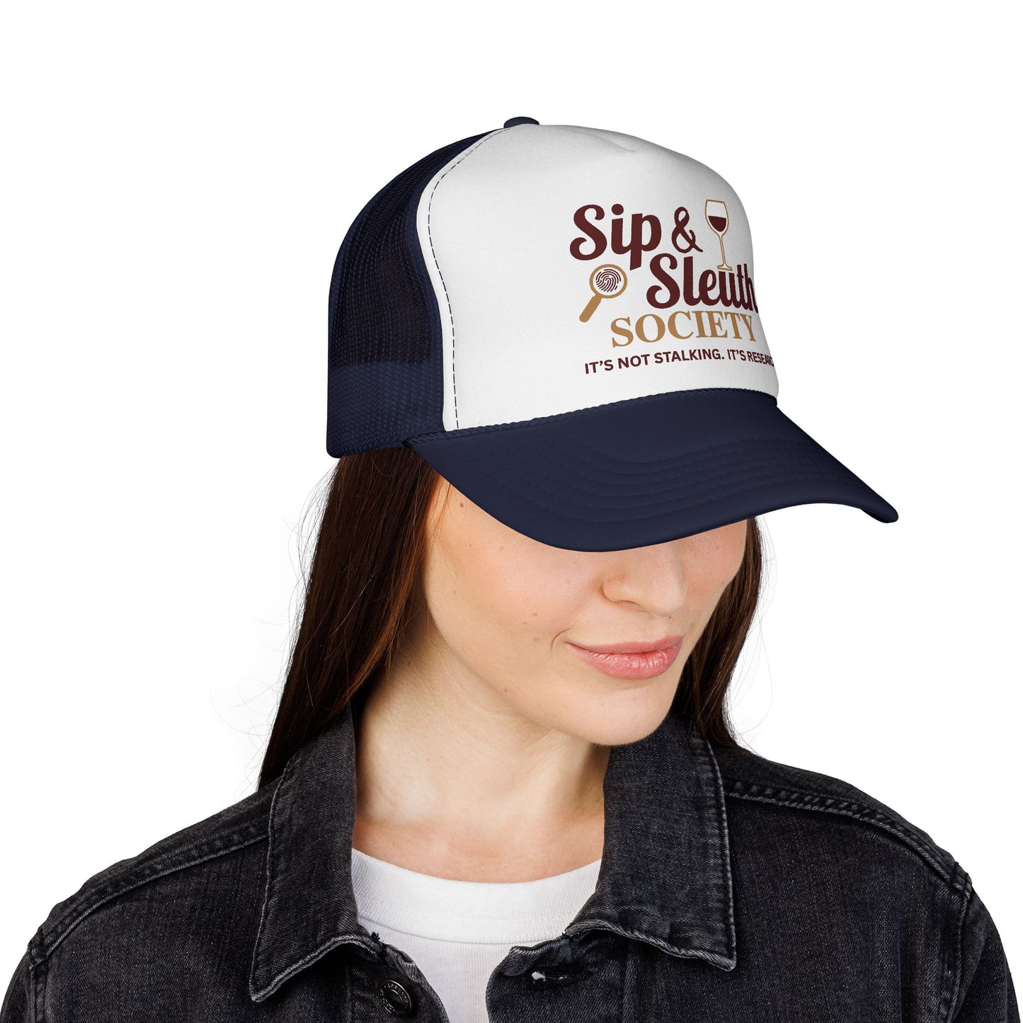 Sip & Sleuth Trucker Cap - Fun Hat for Wine Lovers and Sleuth Enthusiasts