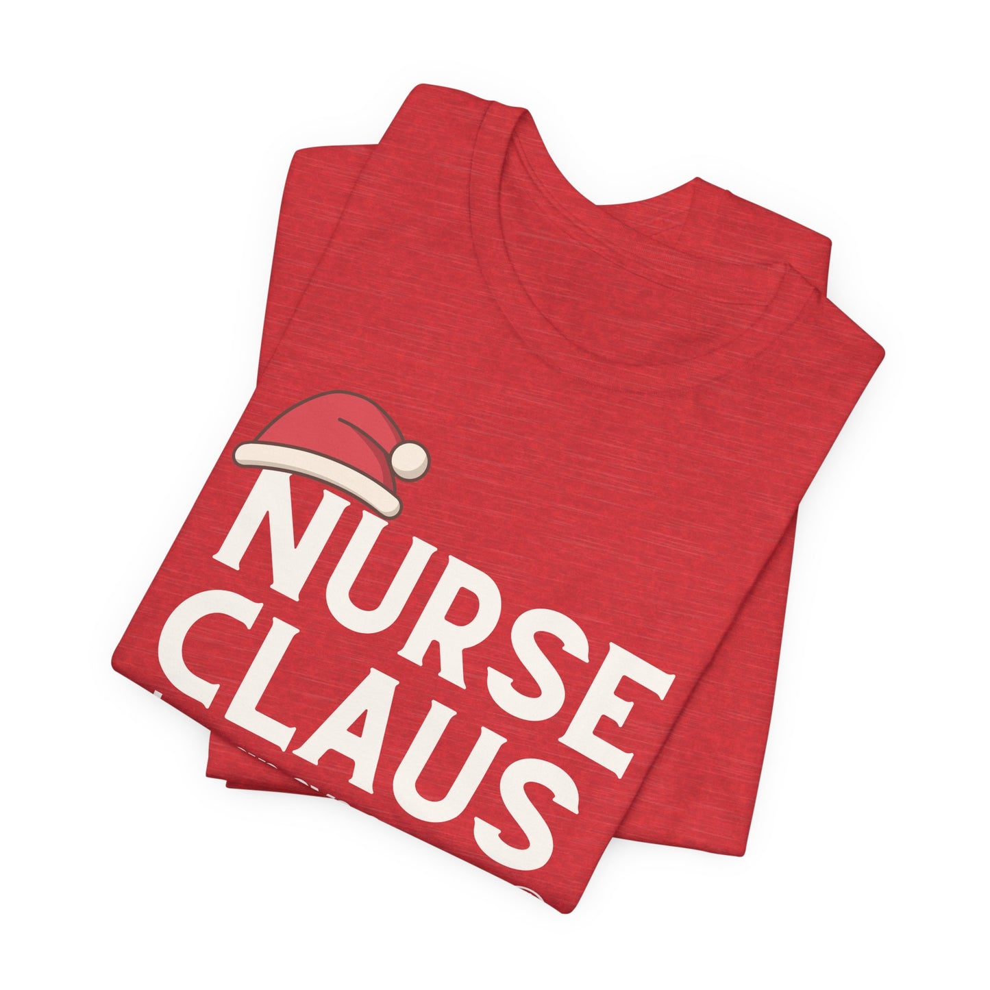 Nurse Claus Crewneck T-shirt – Retro Christmas Nurse Gift with Santa Hat and Magnifying Glass