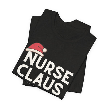 Nurse Claus Crewneck T-shirt – Retro Christmas Nurse Gift with Santa Hat and Magnifying Glass
