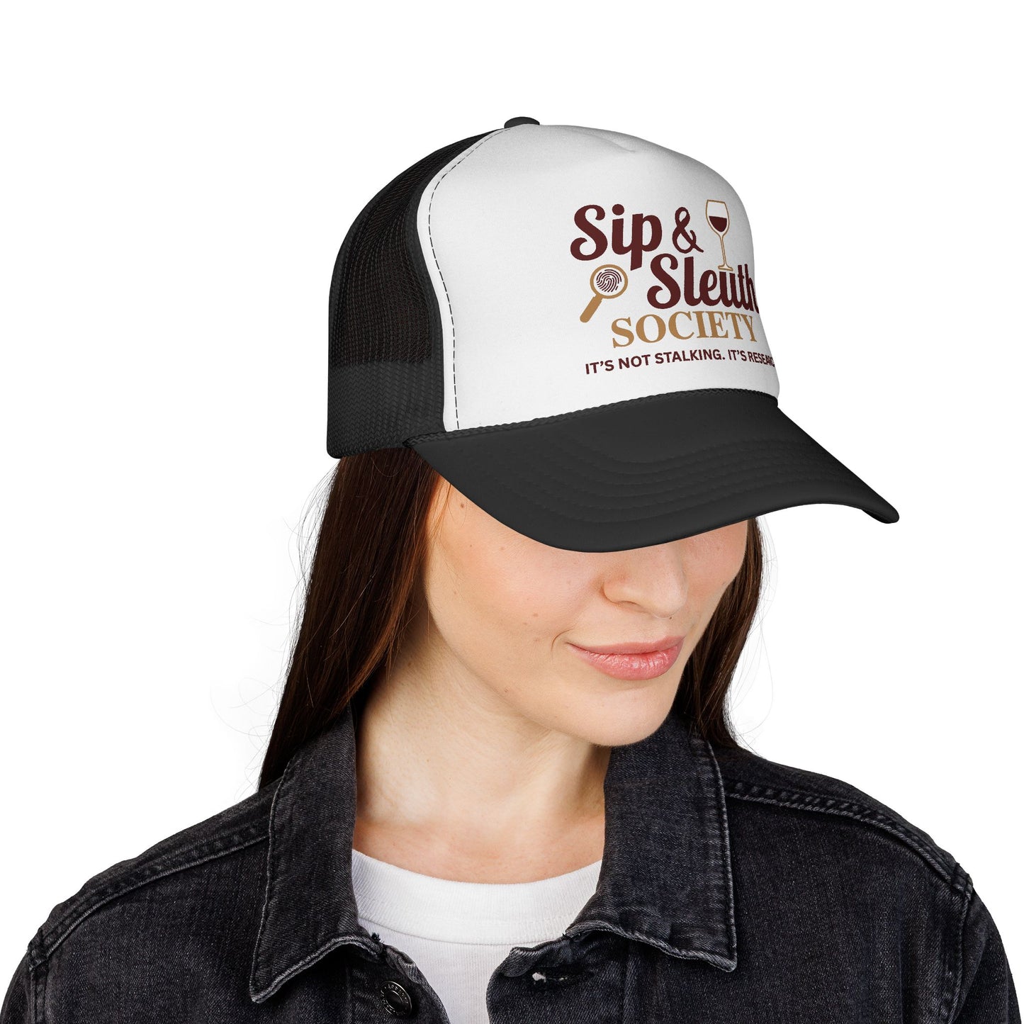 Sip & Sleuth Trucker Cap - Fun Hat for Wine Lovers and Sleuth Enthusiasts