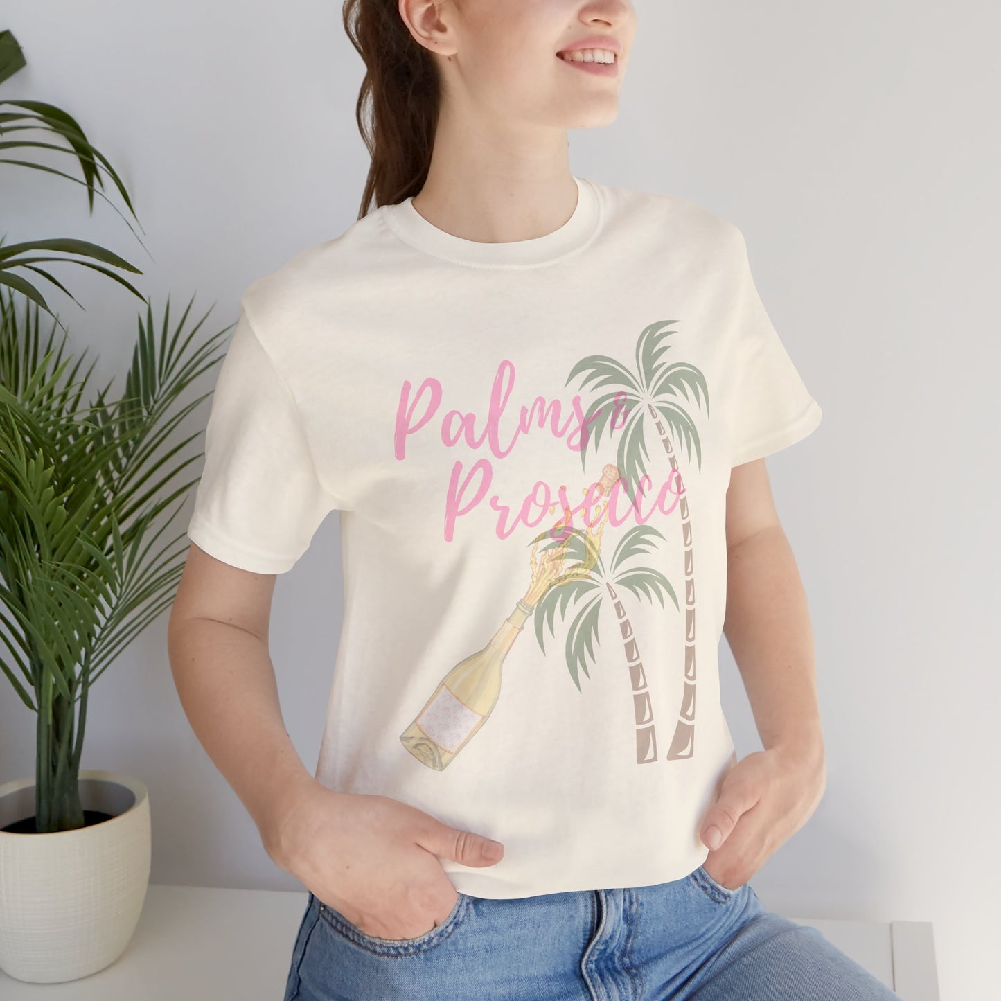 Palm & Prosecco Tee - Short Sleeve T-Shirt for Beach Vibes