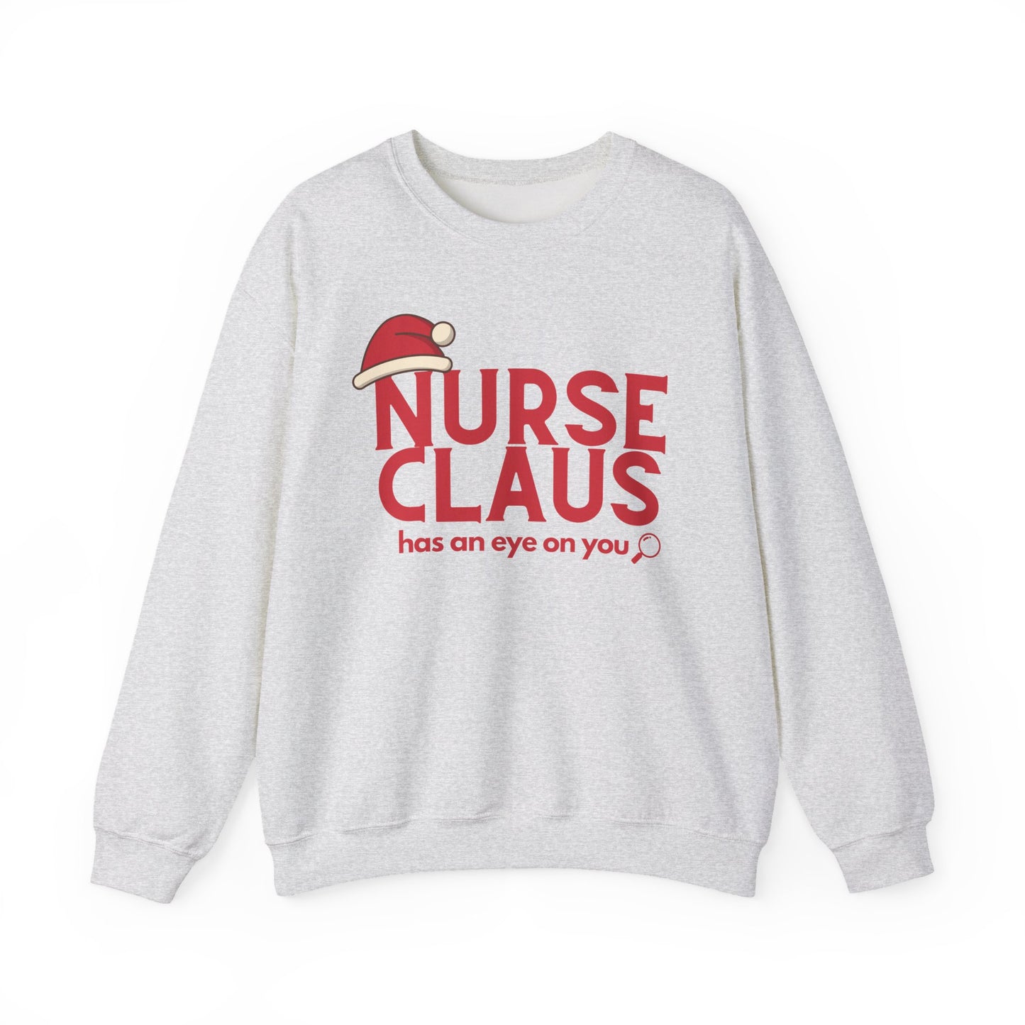 Nurse Claus Crewneck Sweatshirt – Retro Christmas Nurse Gift with Santa Hat & Magnifying Glass