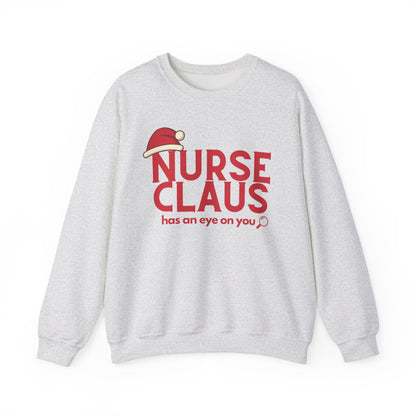 Nurse Claus Crewneck Sweatshirt – Retro Christmas Nurse Gift with Santa Hat & Magnifying Glass