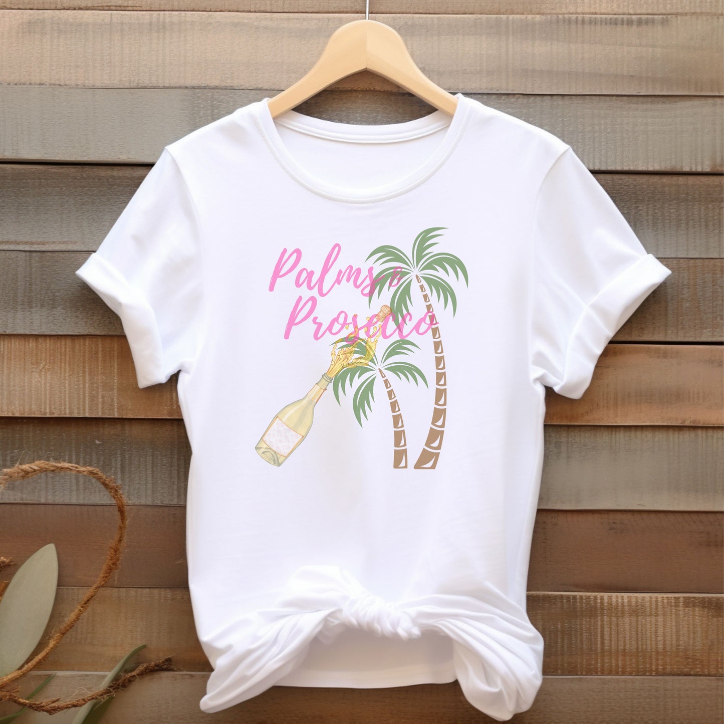 Palm & Prosecco Tee - Short Sleeve T-Shirt for Beach Vibes