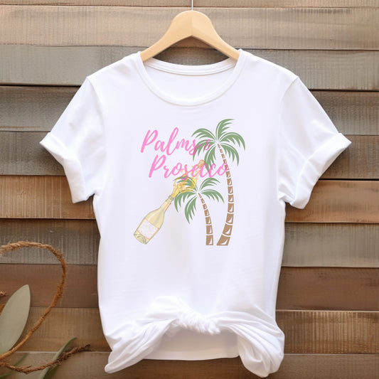 Palm & Prosecco Tee - Short Sleeve T-Shirt for Beach Vibes