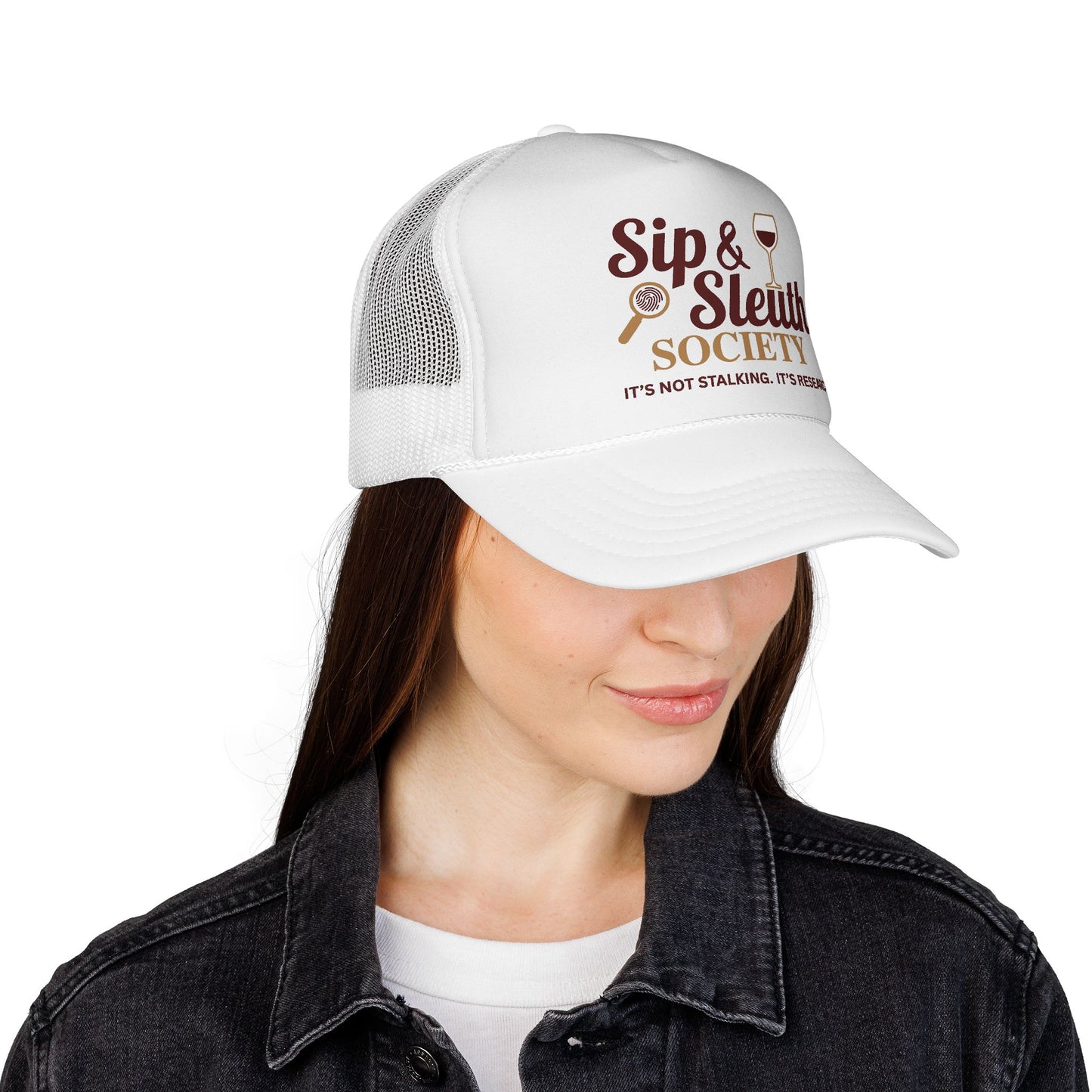 Sip & Sleuth Trucker Cap - Fun Hat for Wine Lovers and Sleuth Enthusiasts